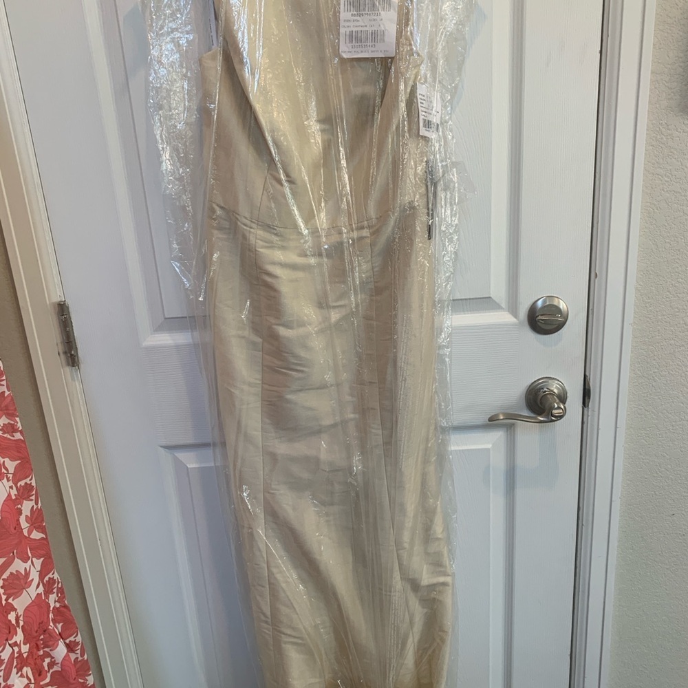 Alfred Sung D734 Bridesmaid Formal Dress Champange Dupioni Bow Open Back Sz 10 - Picture 6 of 7